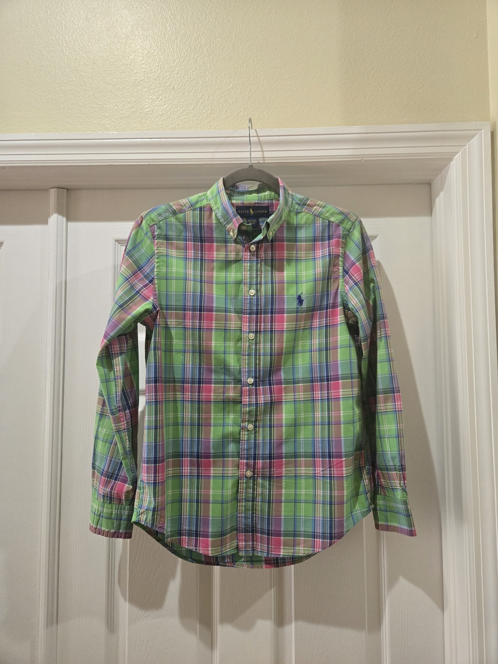 Ralph Lauren Plaid Button-Down Shirt in Green & Pink